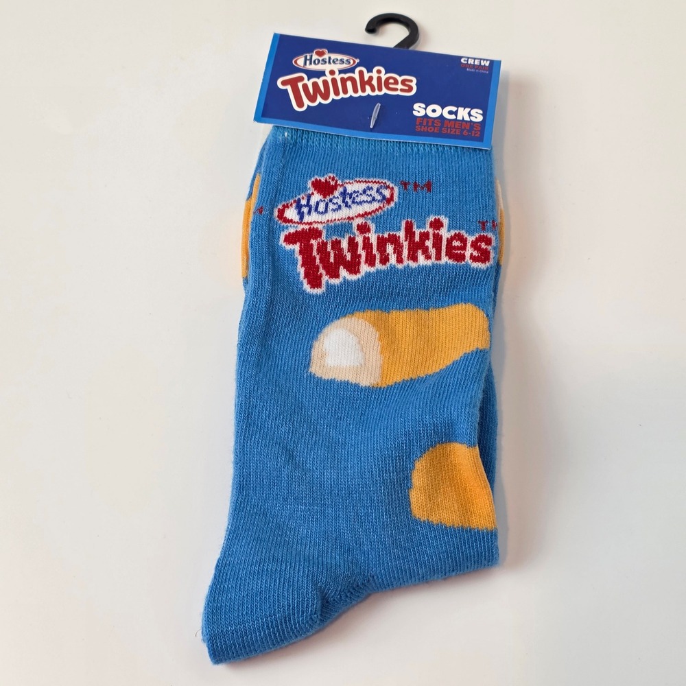 Hostess Twinkies Crew Socks Fits Men Shoe Size 6-12 Blue Orange Treat‎ Novelty - Picture 2 of 8